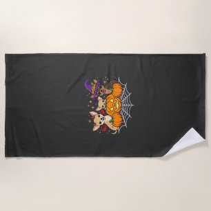 Chihuahua Halloween Pumpkin Witch Dog Design Beach Towel