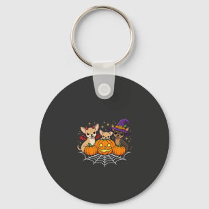 Chihuahua Halloween Pumpkin Witch Dog Design Key Ring