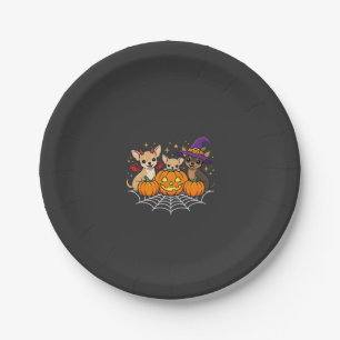 Chihuahua Halloween Pumpkin Witch Dog Design Paper Plate