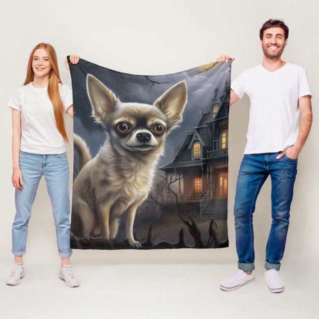 chihuahua Halloween Scary  Fleece Blanket (In Situ)