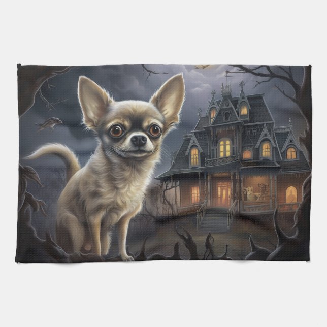 chihuahua Halloween Scary  Tea Towel (Horizontal)