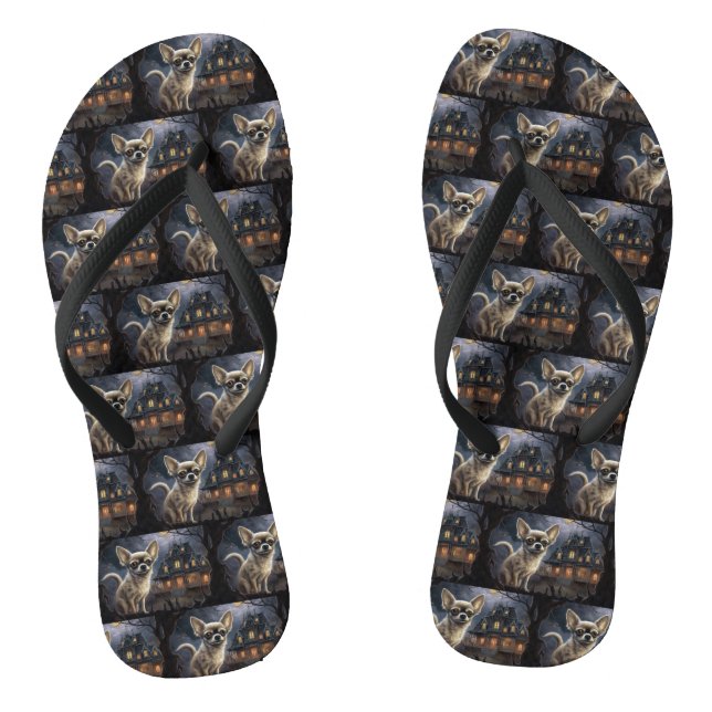 chihuahua Halloween Scary  Thongs (Footbed)