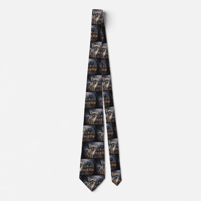 chihuahua Halloween Scary  Tie (Front)