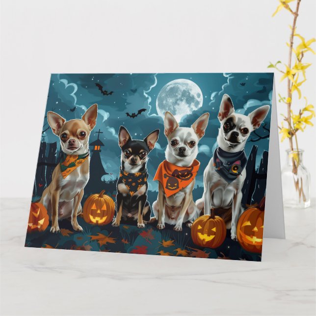 Chihuahua Halloween Spooky Card (Yellow Flower)