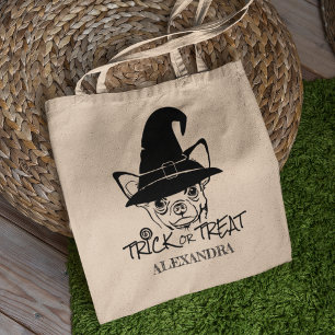Chihuahua Halloween Trick Or Treat Custom Name Tote Bag