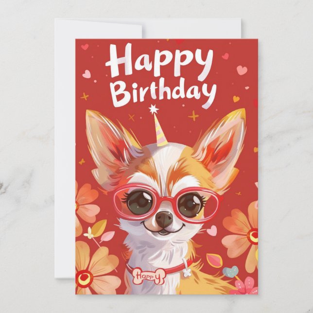 Chihuahua Happy Birthday  Holiday Card (Front)