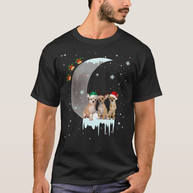 Chihuahua Hat Santa And Moon Christmas T-Shirt (Front)