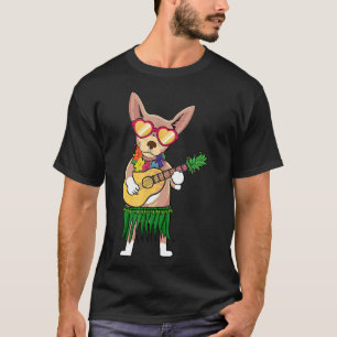 Chihuahua Hawaiian Costume Playing Ukulele Summer T-Shirt