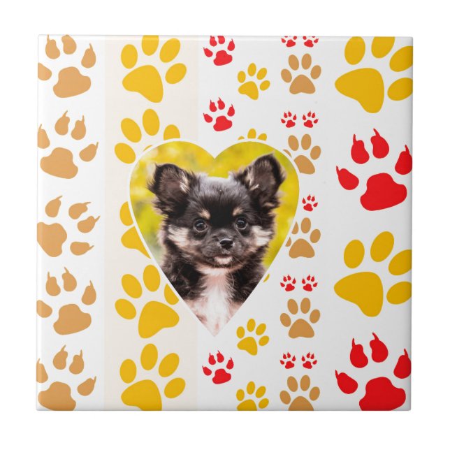 Chihuahua Heart Paw Prints Ceramic Tile (Front)