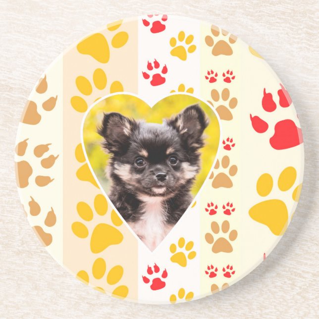 Chihuahua Heart Paw Prints Coaster (Front)