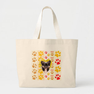 Chihuahua Heart Paw Prints Large Tote Bag