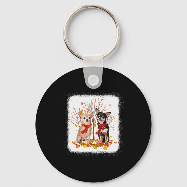 Chihuahua Hello Autum Fall Leaves Dog Lovers Chihu Key Ring (Front)