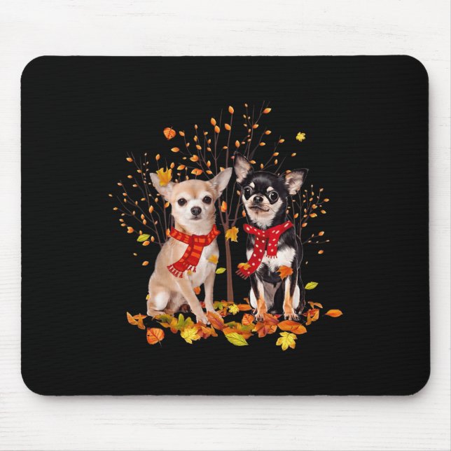 Chihuahua Hello Autumn Dog Leaves Fall Thankgiving Mouse Pad (Front)