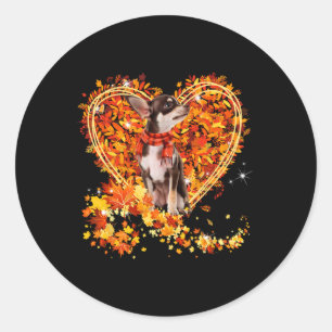 Chihuahua Hello Autumn Leaves Heart Fall Thanksgiv Classic Round Sticker