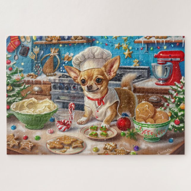 Chihuahua Holiday Baking: Festive Christmas Jigsaw Puzzle (Horizontal)