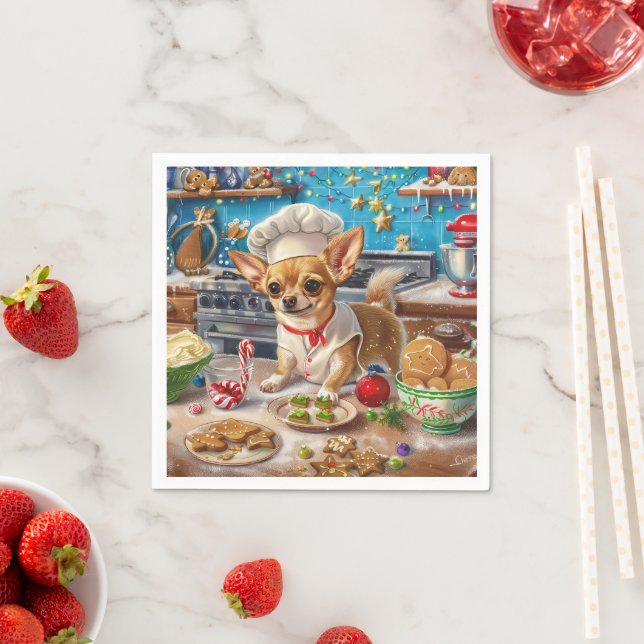 Chihuahua Holiday Baking: Festive Christmas Napkin (Insitu)