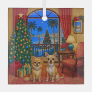 Chihuahua Holiday Card Glass Tree Decoration