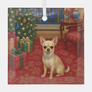 Chihuahua Holiday  Glass Tree Decoration