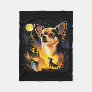 Chihuahua Howling Moon Vintage Funny Design Fleece Blanket