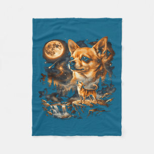 Chihuahua Howling Moon Vintage Funny Illustration Fleece Blanket
