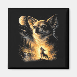 Chihuahua howling to the moon 90s retro dog meme magnet