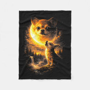 Chihuahua howling to the moon funny dog vintage 90 fleece blanket