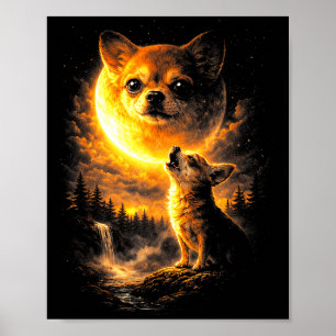 Chihuahua Howling To The Moon Funny Dog Vintage 90 Poster