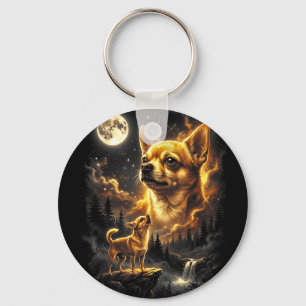 Chihuahua howling to the moon retro vintage 90s key ring