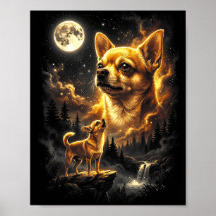 Chihuahua howling to the moon retro vintage 90s poster