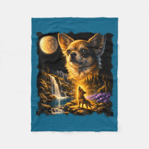 Chihuahua howling to the moon vintage 90s chihuahu fleece blanket