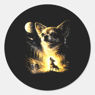 Chihuahua howling to the moon vintage 90s funny do classic round sticker