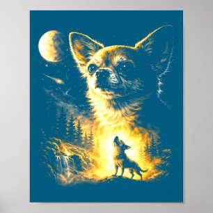 Chihuahua howling to the moon vintage 90s funny do poster