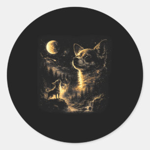 Chihuahua howling to the moon vintage 90s retro classic round sticker