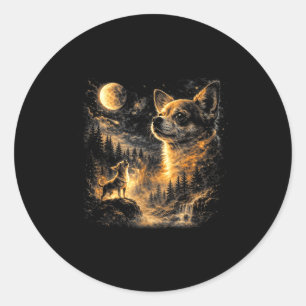 Chihuahua howling to the moon vintage 90s retro classic round sticker