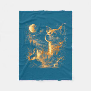 Chihuahua howling to the moon vintage 90s retro fleece blanket