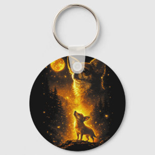 Chihuahua howling to the moon vintage 90s retro key ring