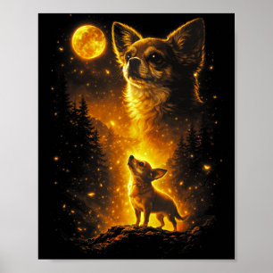 Chihuahua howling to the moon vintage 90s retro poster