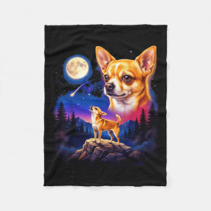 Chihuahua howling to the moon vintage dog art fleece blanket