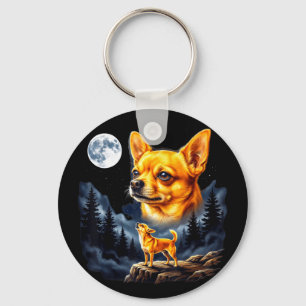 Chihuahua howling to the moon vintage dog art key ring