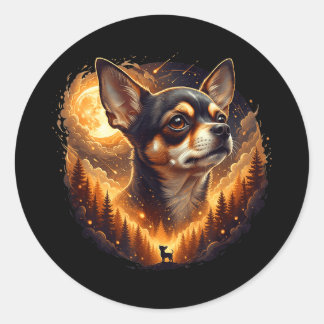 Chihuahua howling to the moon vintage funny classic round sticker