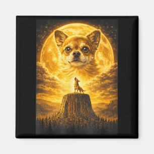 Chihuahua Howling to The Moon Vintage Funny Dog Magnet
