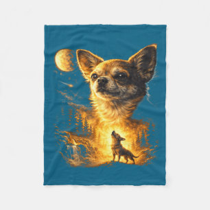 Chihuahua howling to the moon vintage funny fleece blanket
