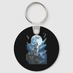 Chihuahua howling to the moon vintage funny key ring