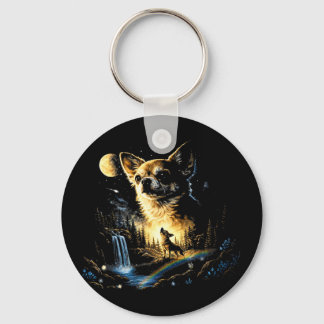 Chihuahua howling to the moon vintage funny key ring