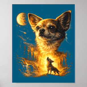 Chihuahua howling to the moon vintage funny poster