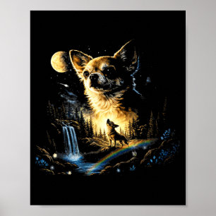 Chihuahua howling to the moon vintage funny poster