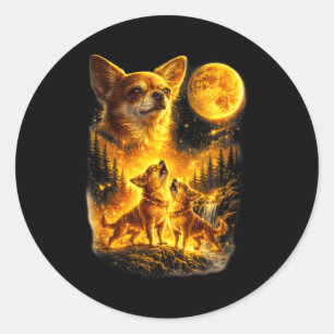 Chihuahua howling to the moon vintage funny three classic round sticker