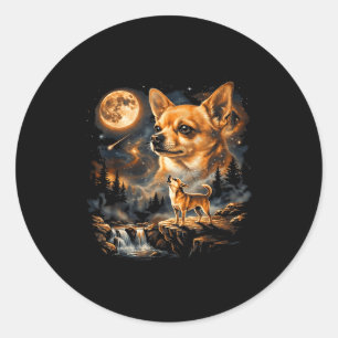 Chihuahua howling to the moon vintage funnyChihuah Classic Round Sticker