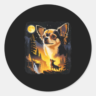 Chihuahua howling to the moon vintage funnyChihuah Classic Round Sticker