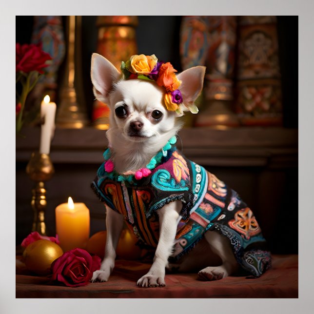 Chihuahua in an Altar for Day of the Dead Poster (Front)